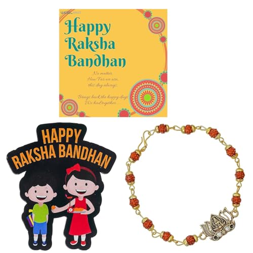 Premium Rudraksha Designer Rakhis with Free Fridge Magnet - Handcrafted Raksha Bandhan Gift for Brothers and Sisters