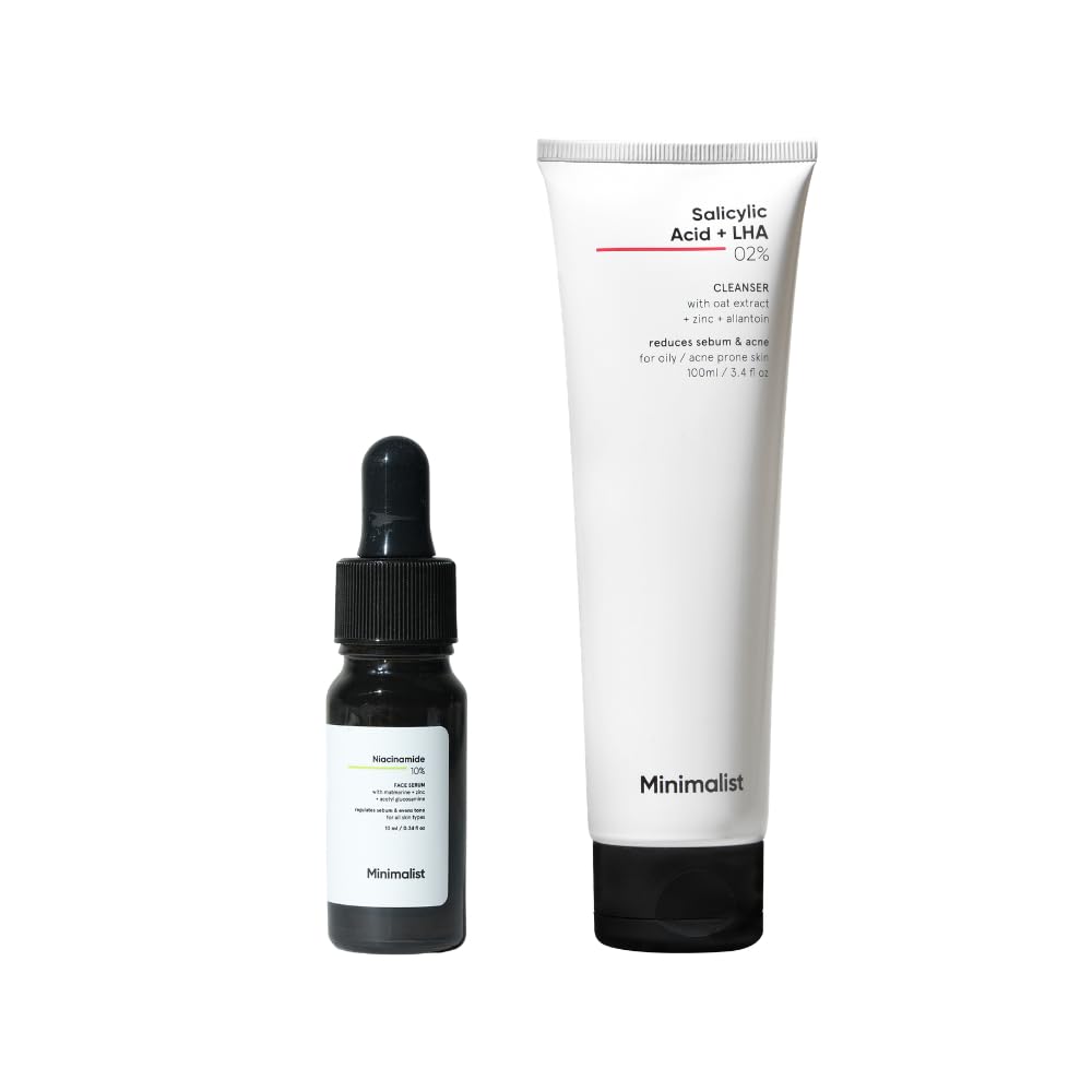 Minimalist Niacinamide 10% Serum + Salicylic Acid 2% Face Wash | Acne Marks Reduction, Oil Control, Pore Minimizing & Deep Cleansing Skincare Combo for Oily & A
