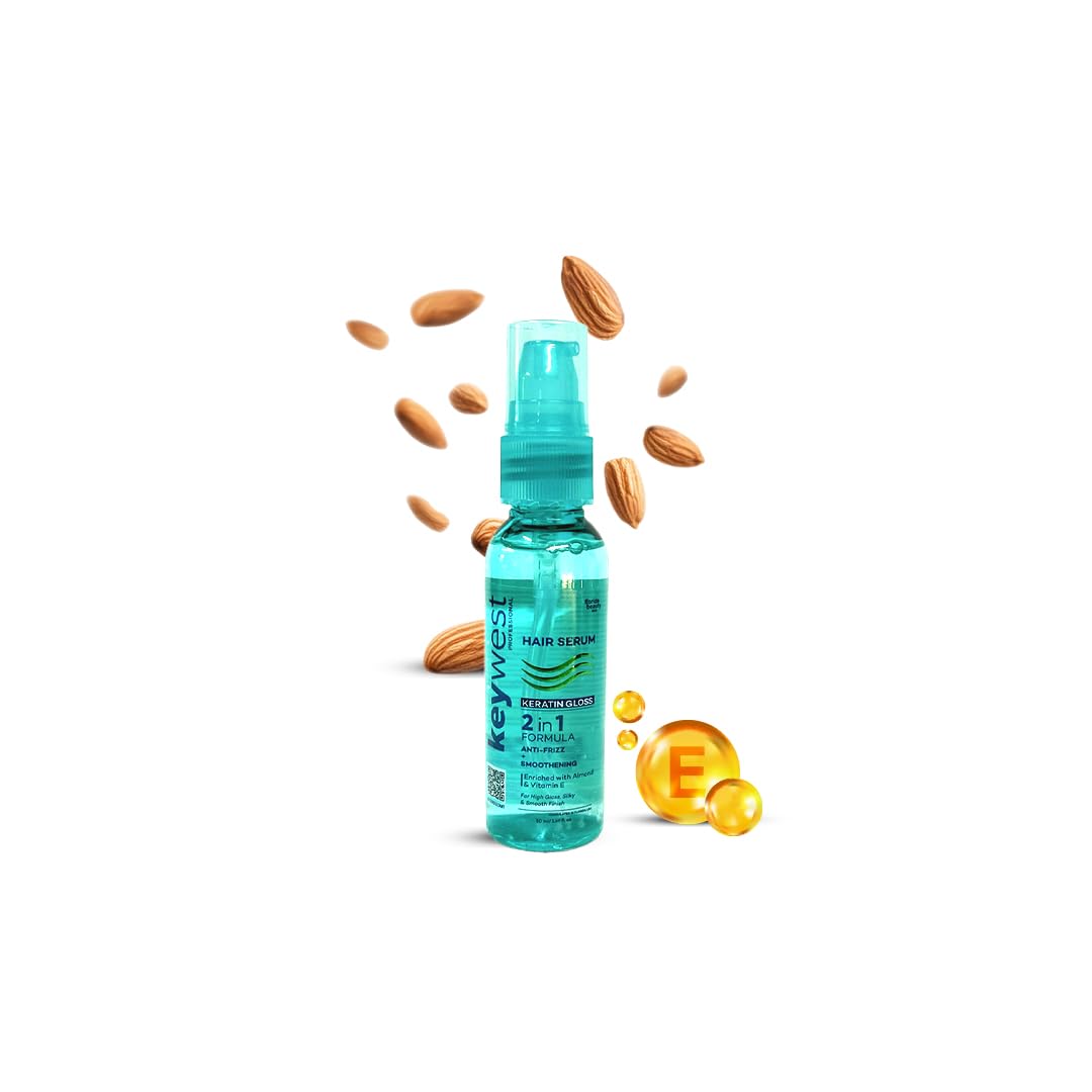 Keywest Professional Keratin Gloss Hair Serum for Women Men Dry Frizzy Hair, 50ml | 2in1 Formula Anti-Frizz + Smoothening | Enriched with Almond Oil & Vitamin E