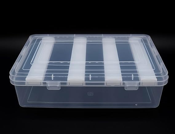 Bangle Storage Box with 4 Removable Rods, Clear Plastic Organizer, Multi-Compartment Jewelry Display Container, Stackable Design, Dust Protection, 32D x 16W x 9