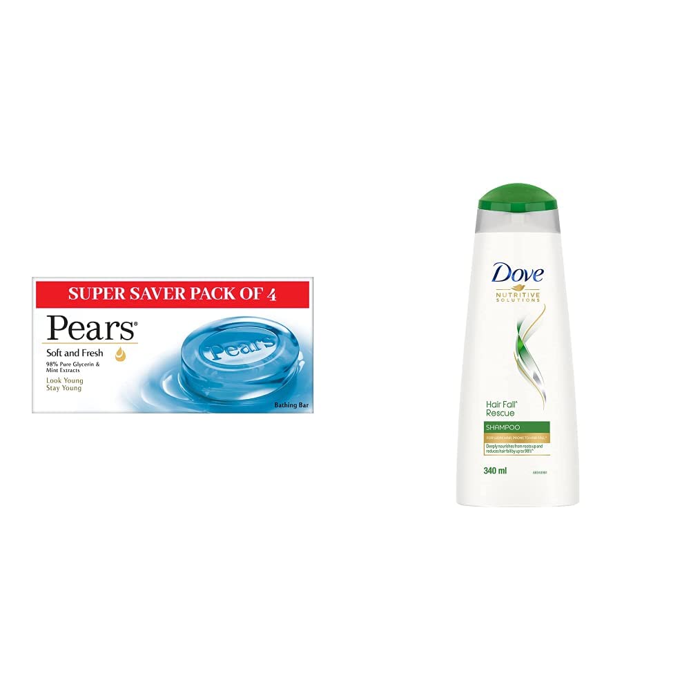 Pears Soft and Fresh Bathing Bar, 125g (Buy 3 Get 1 Free) And Dove Hair Fall Rescue Shampoo, 340ml