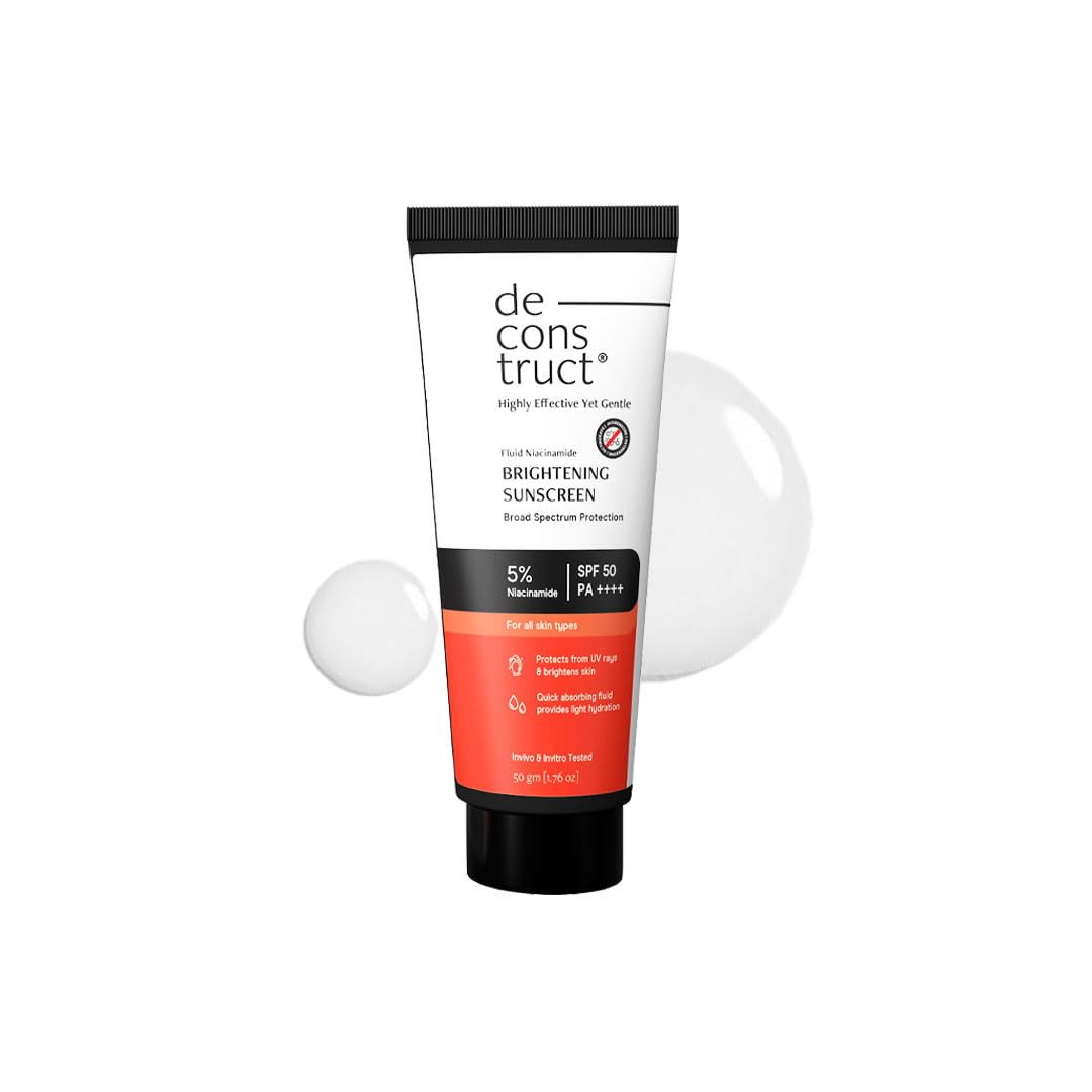 Deconstruct Fluid Brightening Sunscreen SPF 50+ PA++++ |Sunscreen with Niacinamide| Brightens Skin | Dewy finish| Gives glow| Lightweight, Quick absorb |For dry