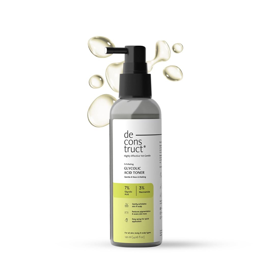 Deconstruct 7% Glycolic Acid Toner for Face, Body, Scalp and Underarms | 3% Niacinamide, Non-Irritation, Non-Stinging | Exfoliating for Glowing and Even Skin |