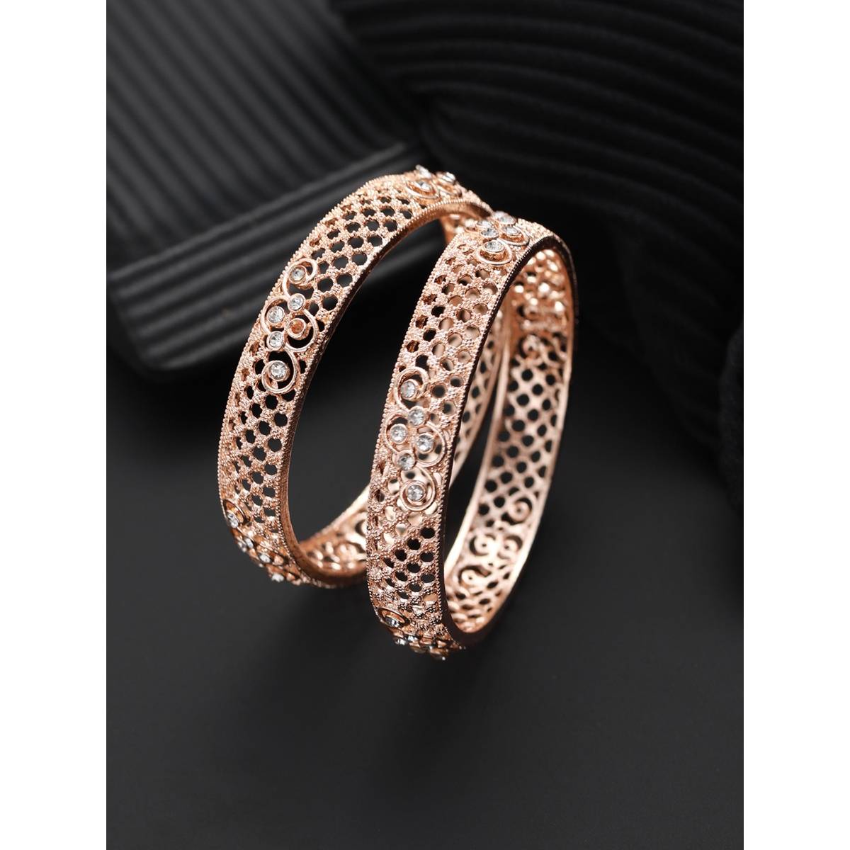 Aatmana Set of 2 Rose Gold Plated Cubic Zirconia Studded Bangle