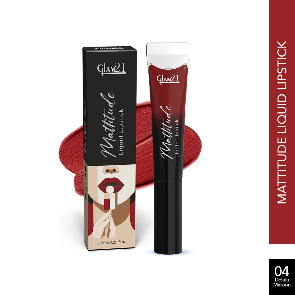 GLAM21 Mattitude Liquid Matte Lipstick - Delulu Maroon (7.5ml)