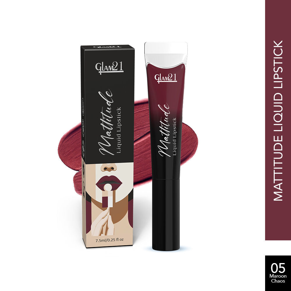 GLAM21 Mattitude Liquid Matte Lipstick - Maroon Chaos (7.5ml)