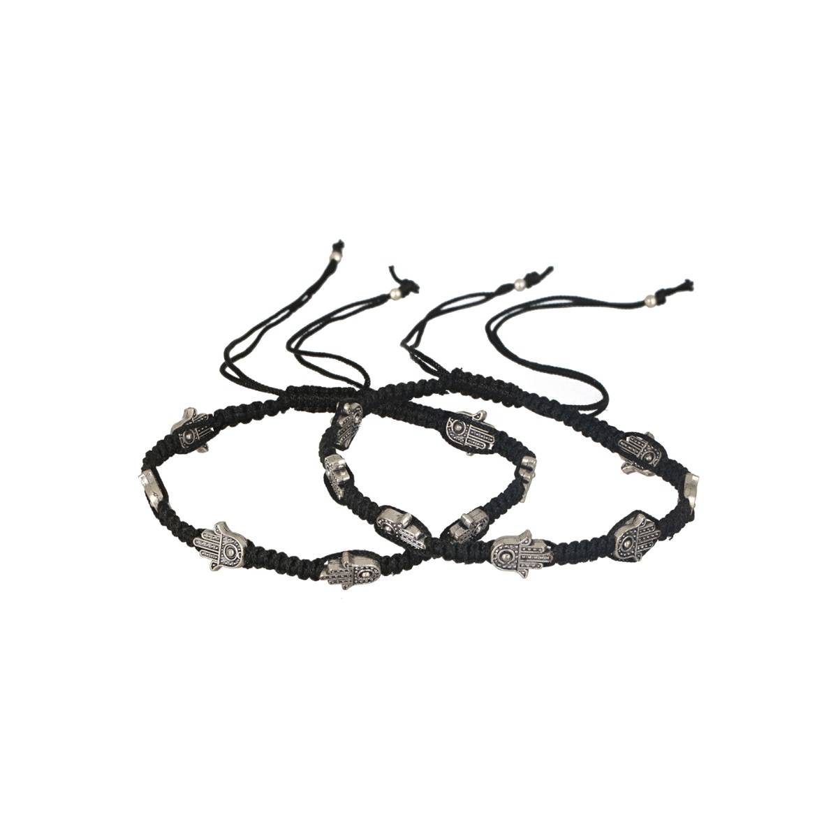 Aatmana Set of 2 Silver-Plated Black Thread Handcrafted Hamza Anklets
