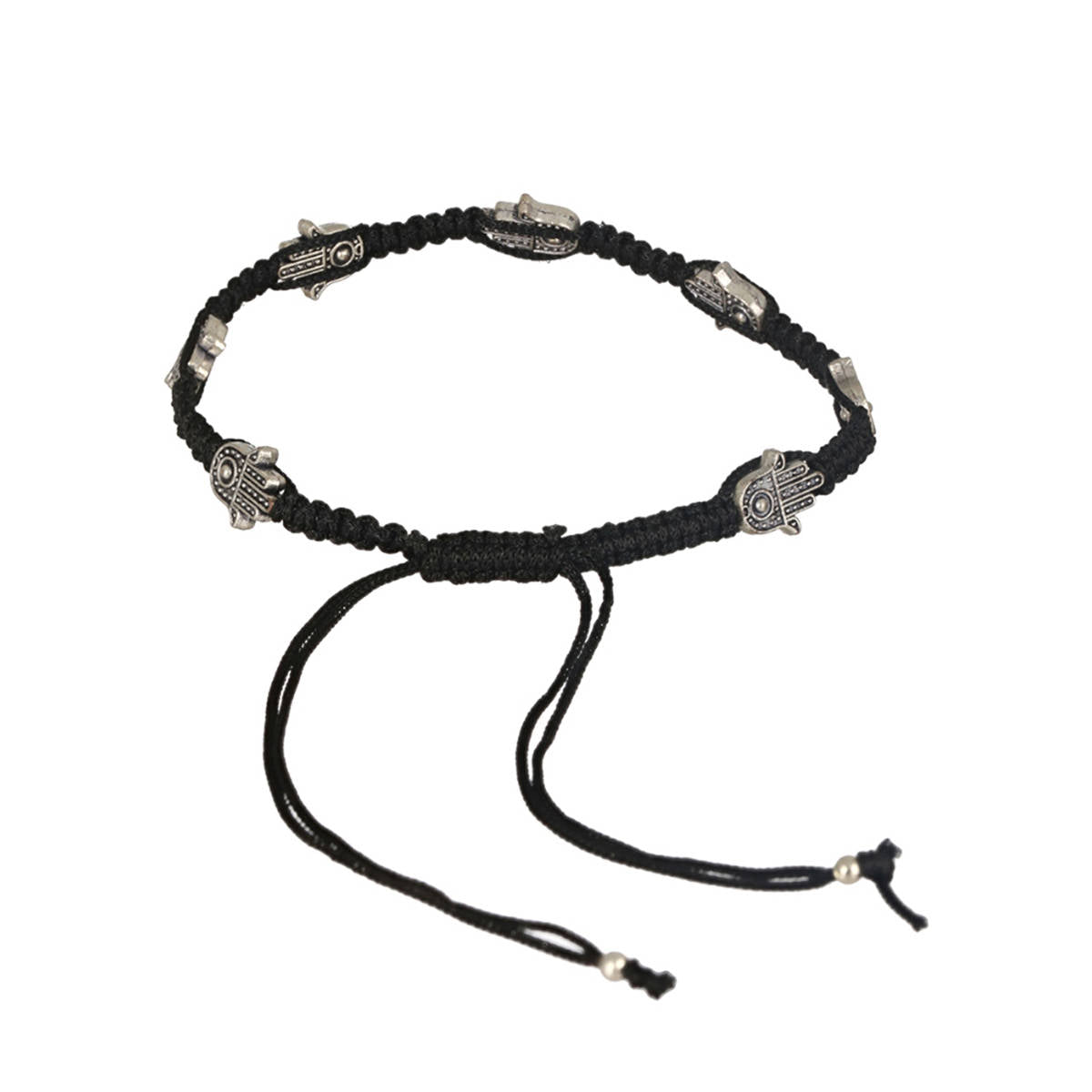 Aatmana Set of 2 Silver-Plated Black Thread Handcrafted Hamza Anklets