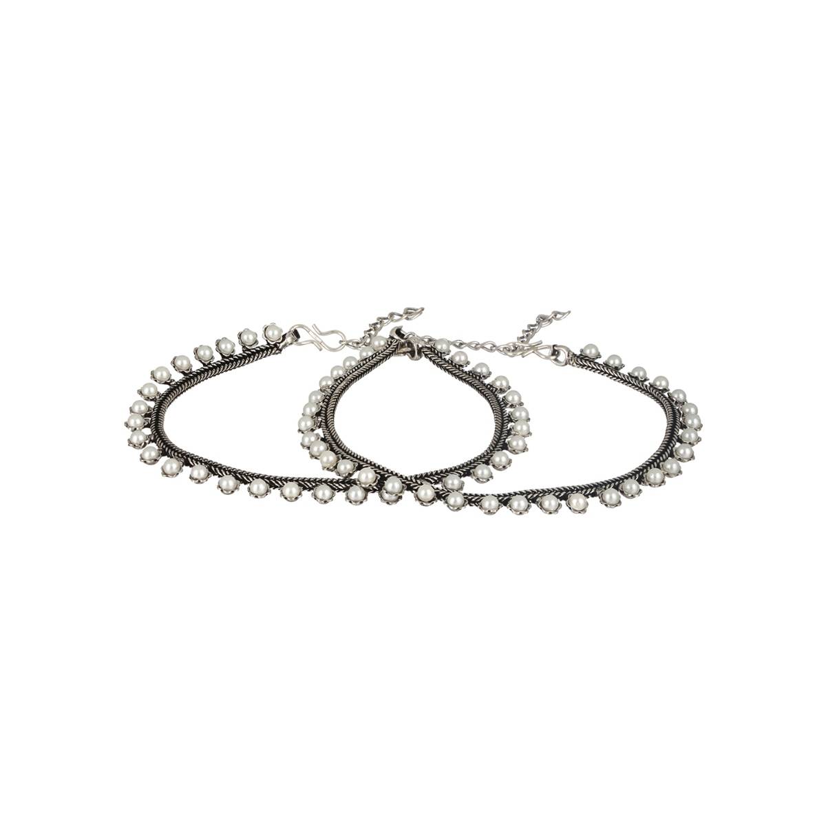 Aatmana Set of 2 Silver-Plated & Handcrafted Pearl Anklets