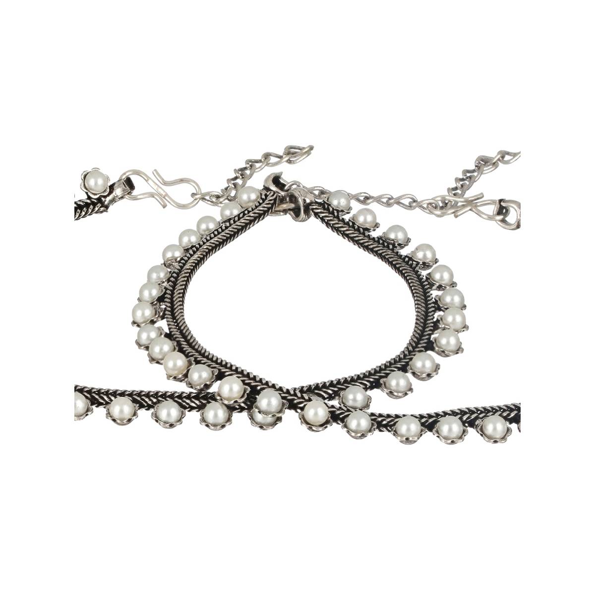 Aatmana Set of 2 Silver-Plated & Handcrafted Pearl Anklets