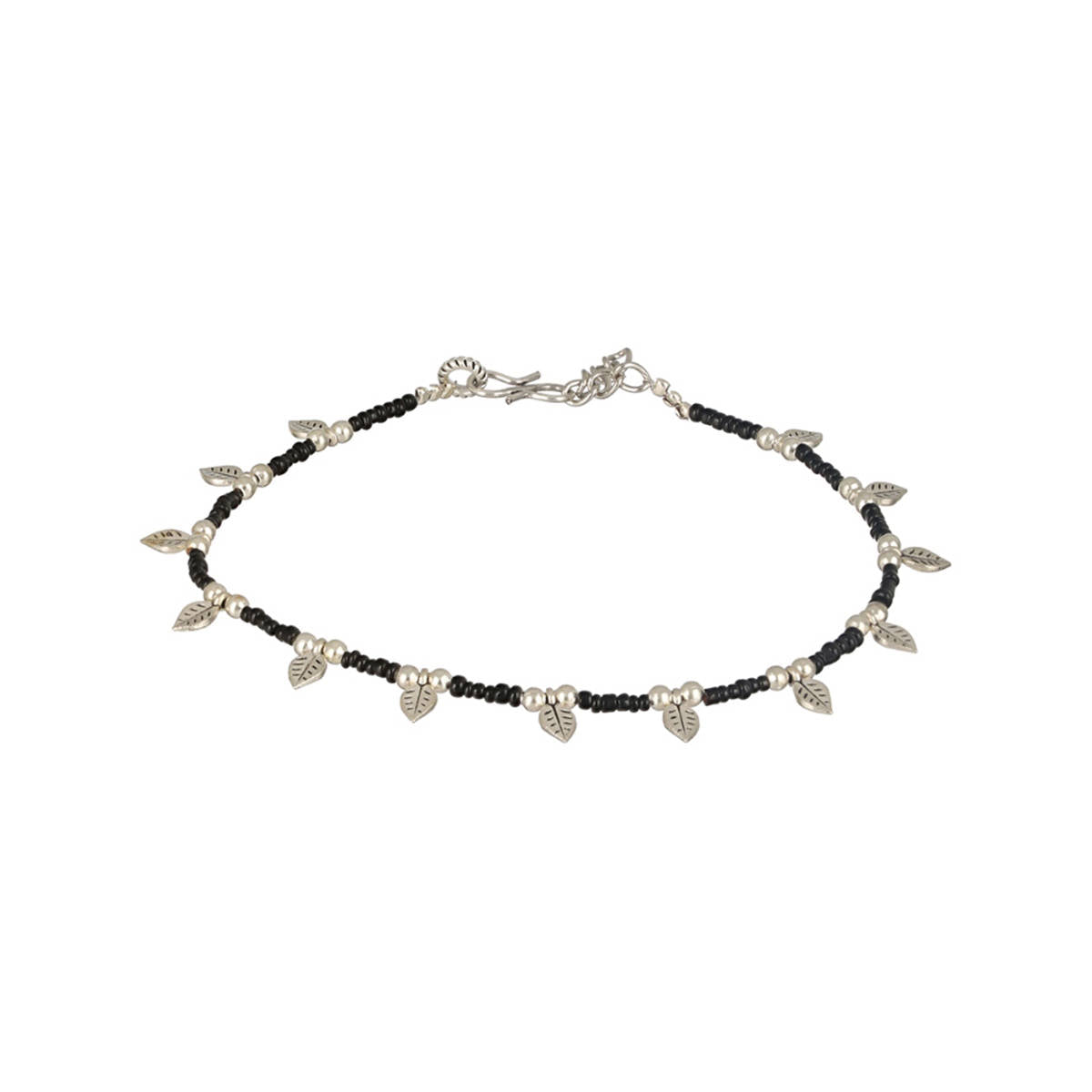 Aatmana Silver-Plated & Beaded Leaf Anklets