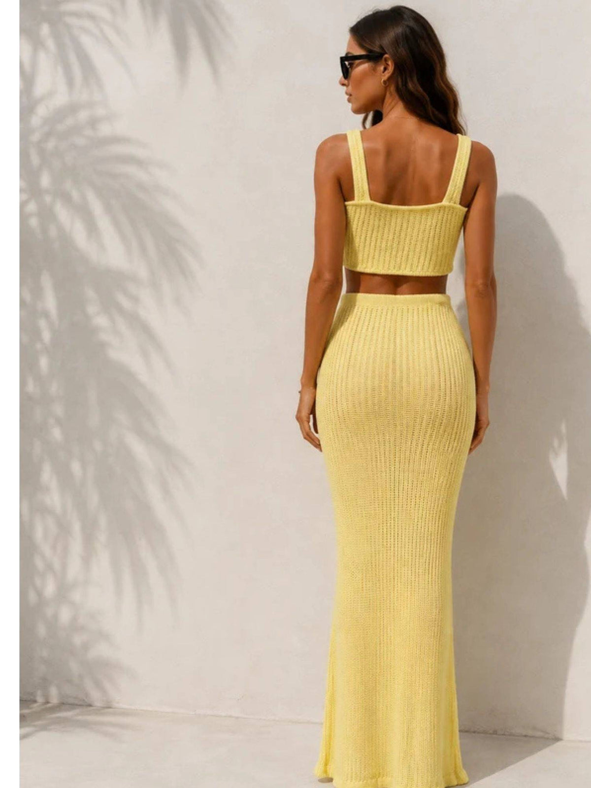 Addery Women's Yellow Knitted Crochet Co-Ord Set (S) · S