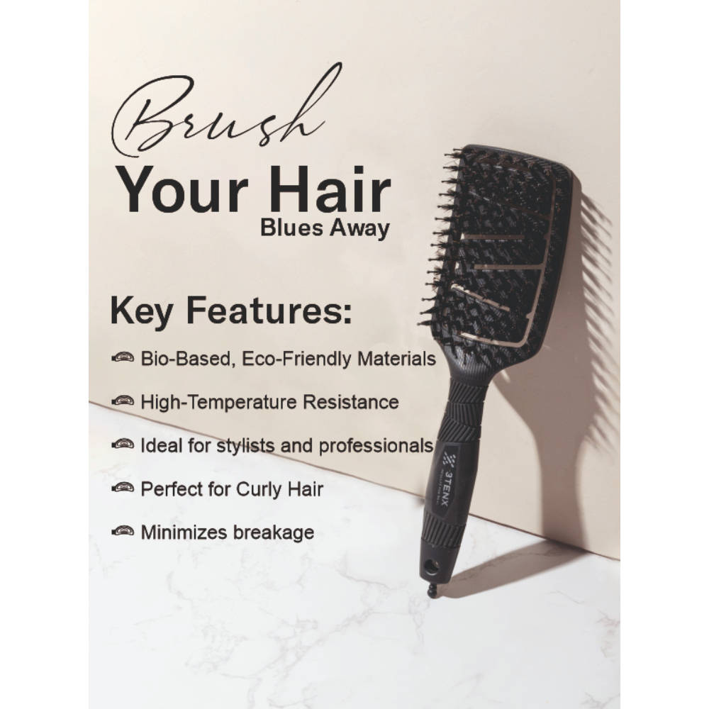 3TENX Ecoflex Pro Detangling Hair Brush for All Hair Types - Black