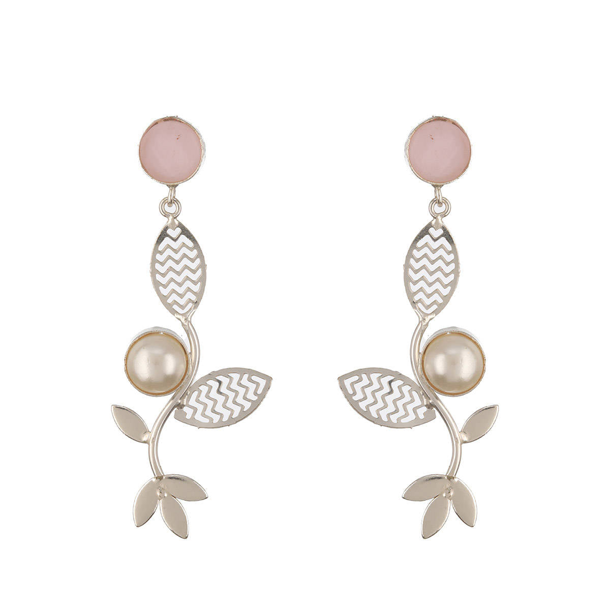 Aatmana Silver-Plated Pink Stone Pearl Drop Earrings