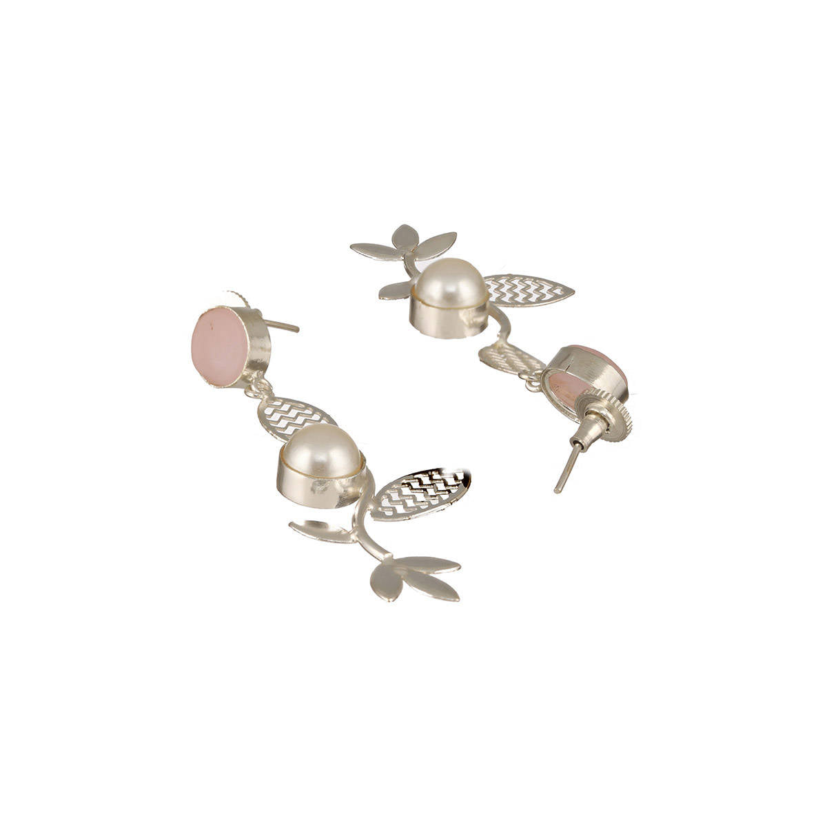 Aatmana Silver-Plated Pink Stone Pearl Drop Earrings