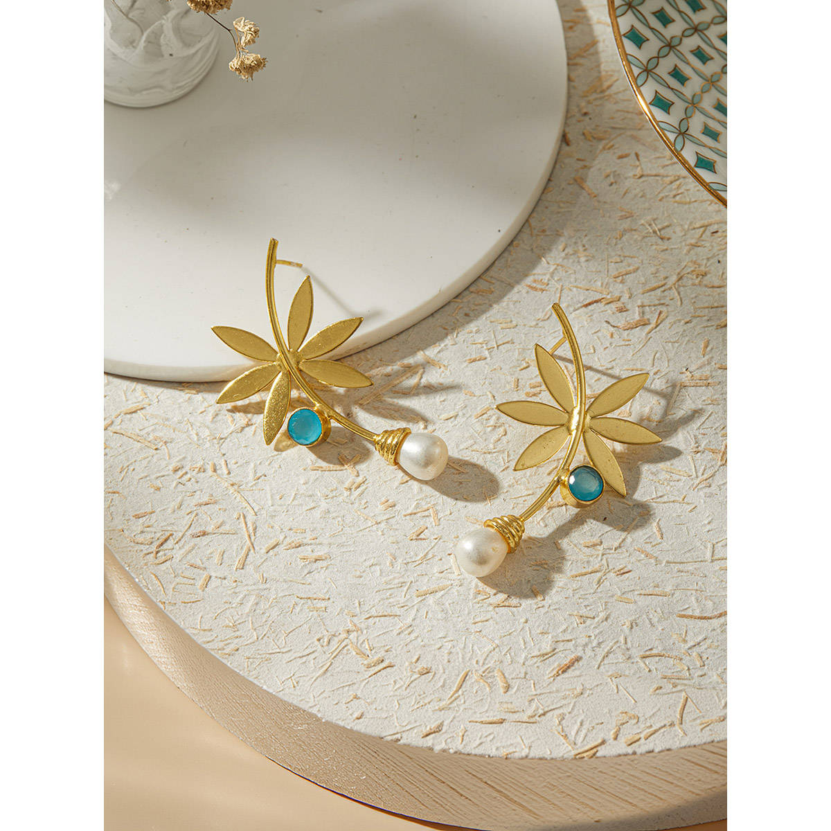 Aatmana Gold-Plated Blue Stone Drop Earrings · One Size