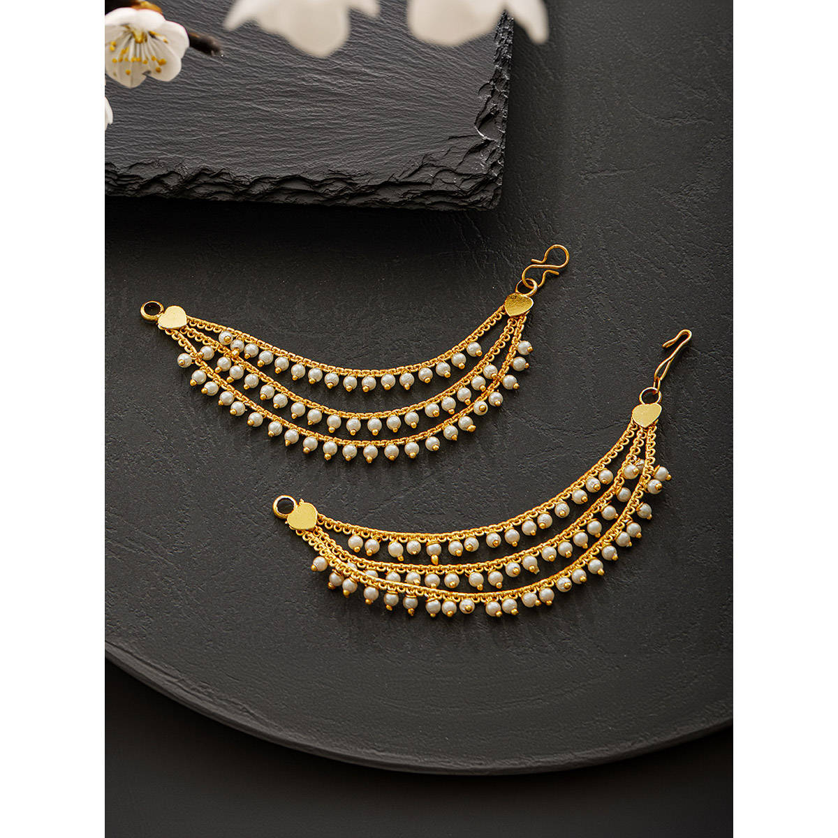 Aatmana Gold-Plated Pearls Beaded Classic Layered Ear Chain