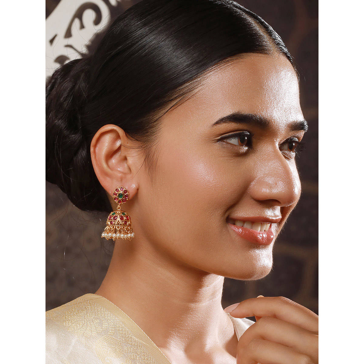 Aatmana Gold-Plated Faux Ruby Jhumka Earrings · One Size
