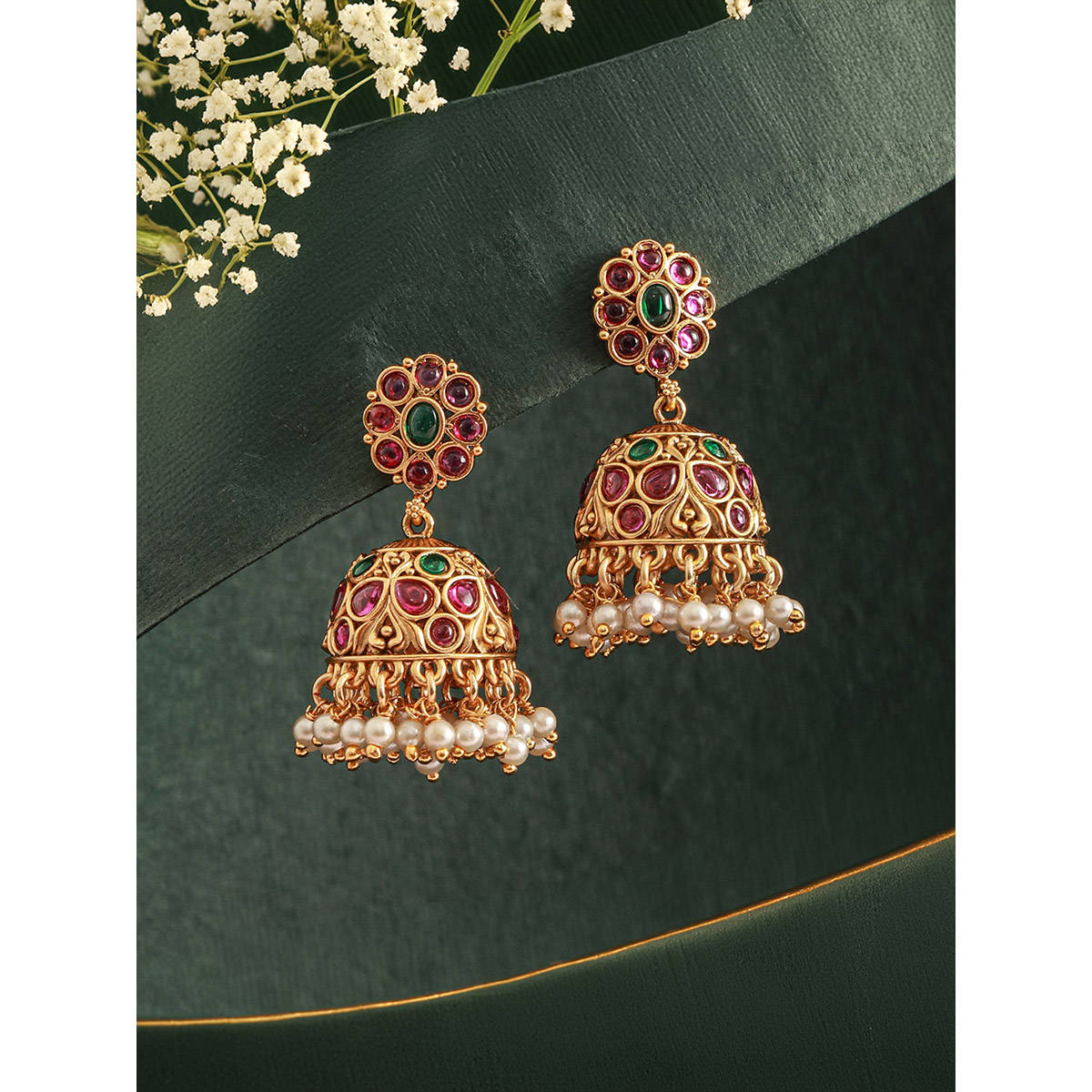 Aatmana Gold-Plated Faux Ruby Jhumka Earrings · One Size