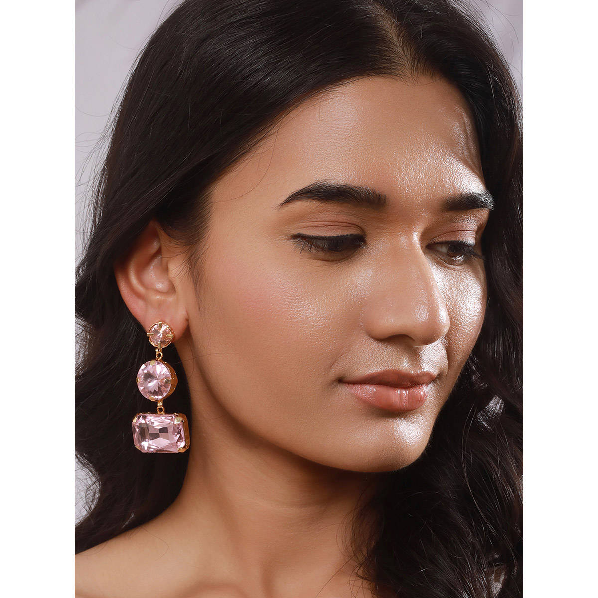 Aatmana Gold Plated Pink Artificial Stones Drop Earrings