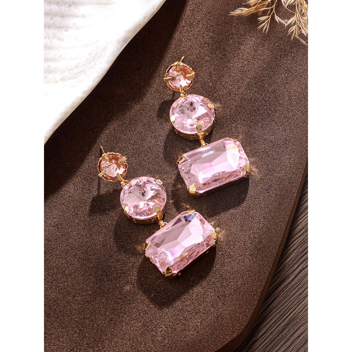 Aatmana Gold Plated Pink Artificial Stones Drop Earrings