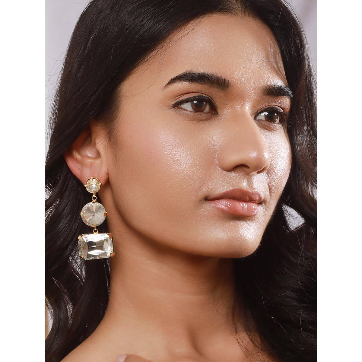 Aatmana Gold Plated White Artificial Stones Drop Earrings · One Size