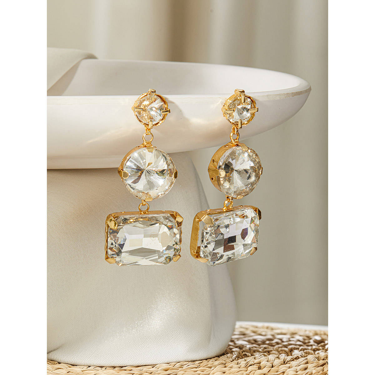 Aatmana Gold Plated White Artificial Stones Drop Earrings