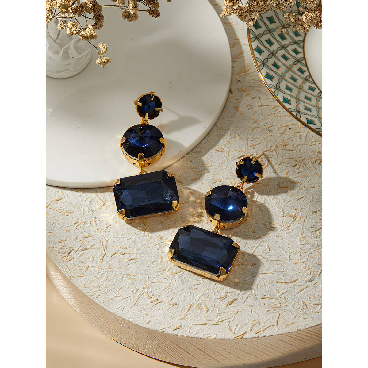 Aatmana Gold Plated Navy Blue Artificial Stones Drop Earrings
