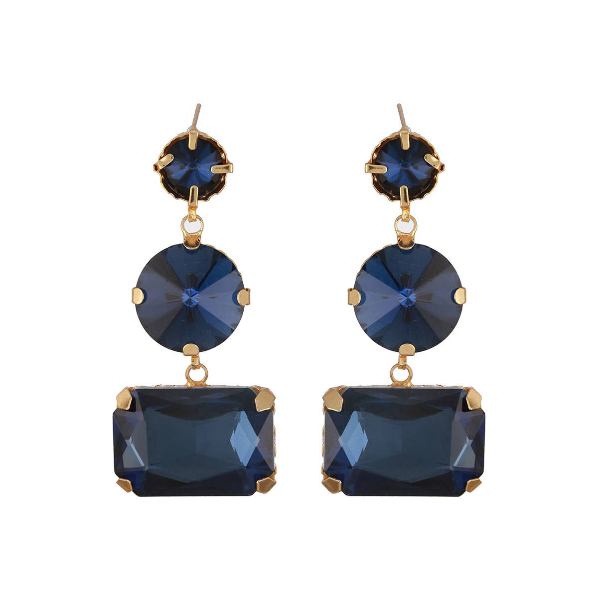 Aatmana Gold Plated Navy Blue Artificial Stones Drop Earrings