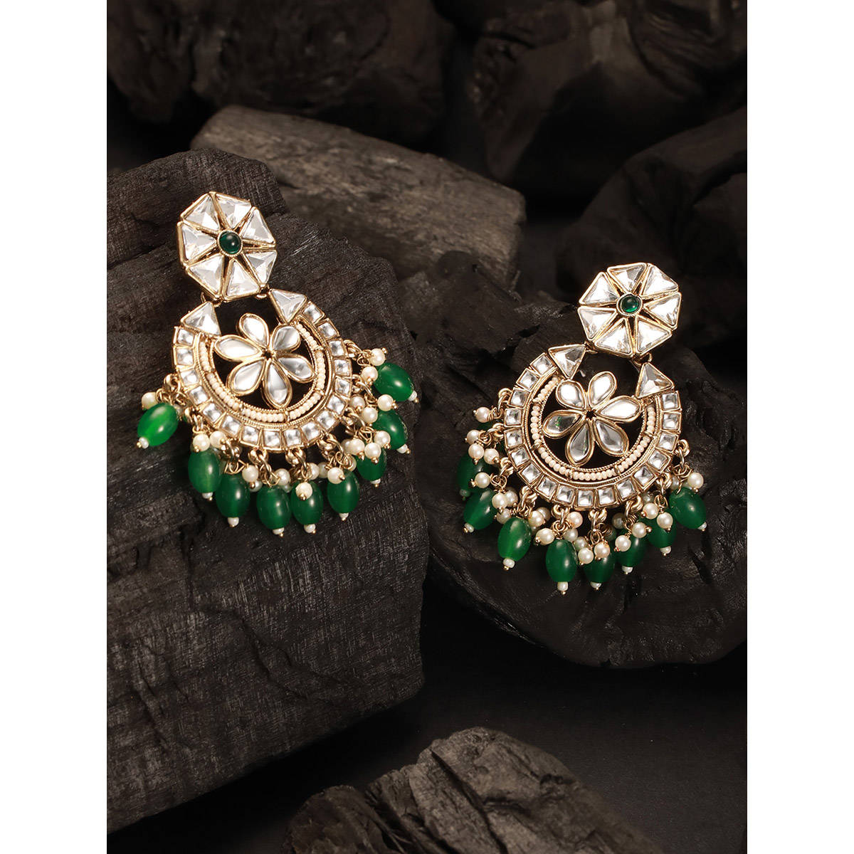 Aatmana Rose Gold and Silver Plated Stone Pearl Earrings (Pack of 2)