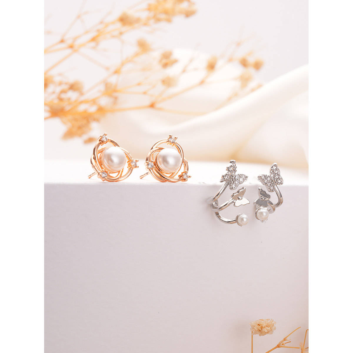 Aatmana Gold and Silver Plated Statement Stud Earrings (Pack of 2)