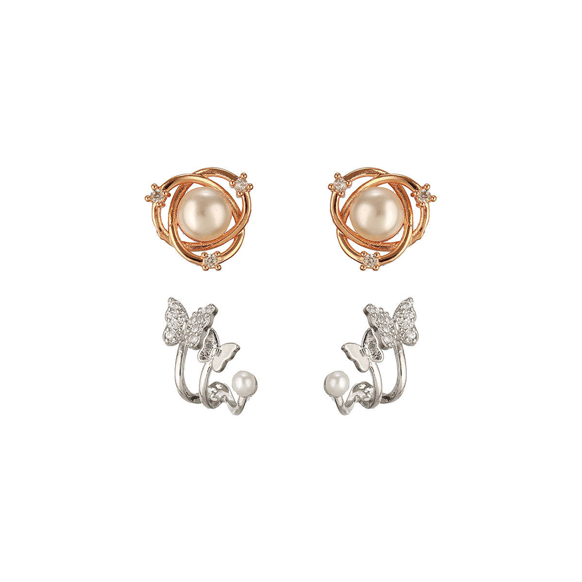Aatmana Gold and Silver Plated Statement Stud Earrings (Pack of 2)