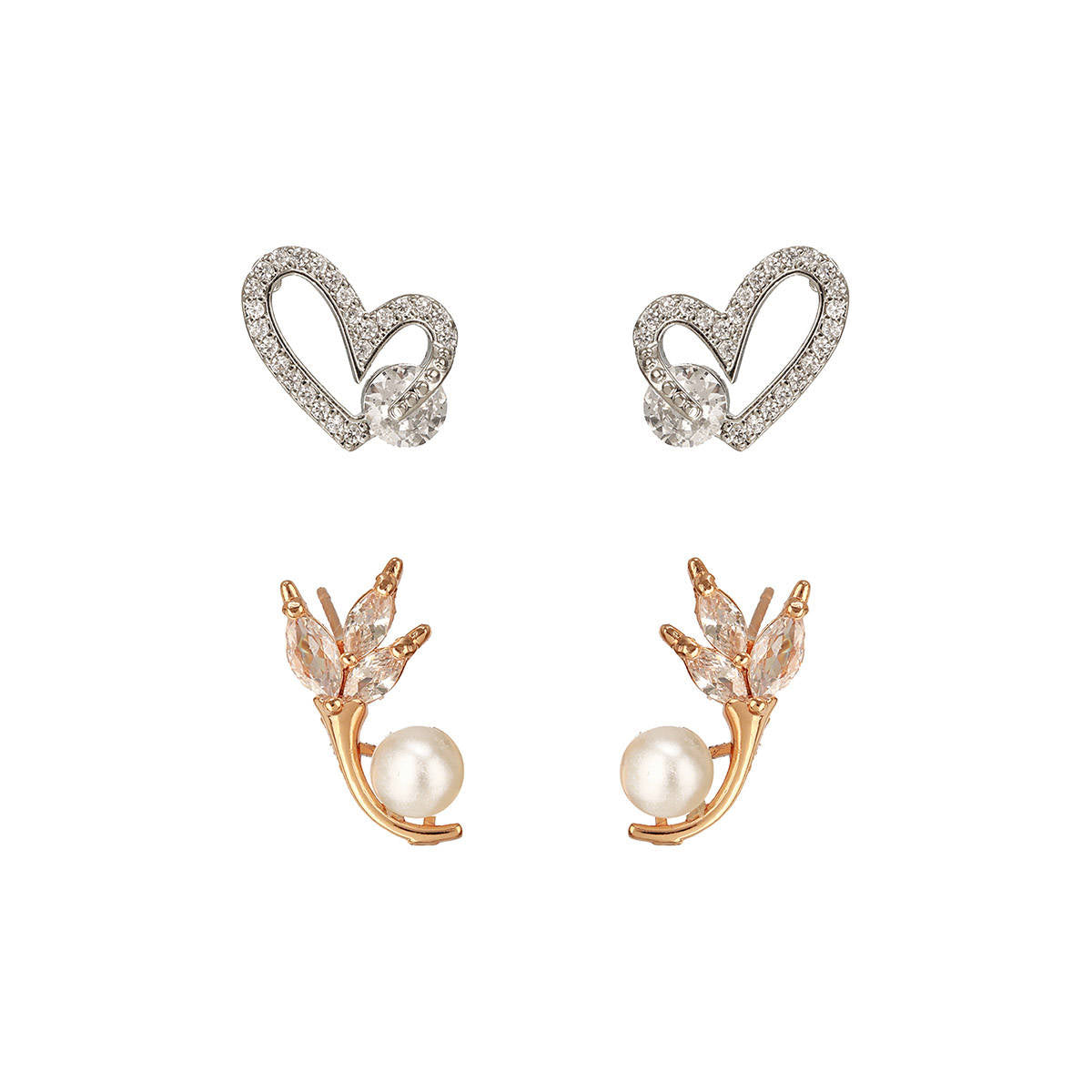 Aatmana Gold Plated Pearl Beaded and Cz Studded Drop Earrings (Pack of 2)