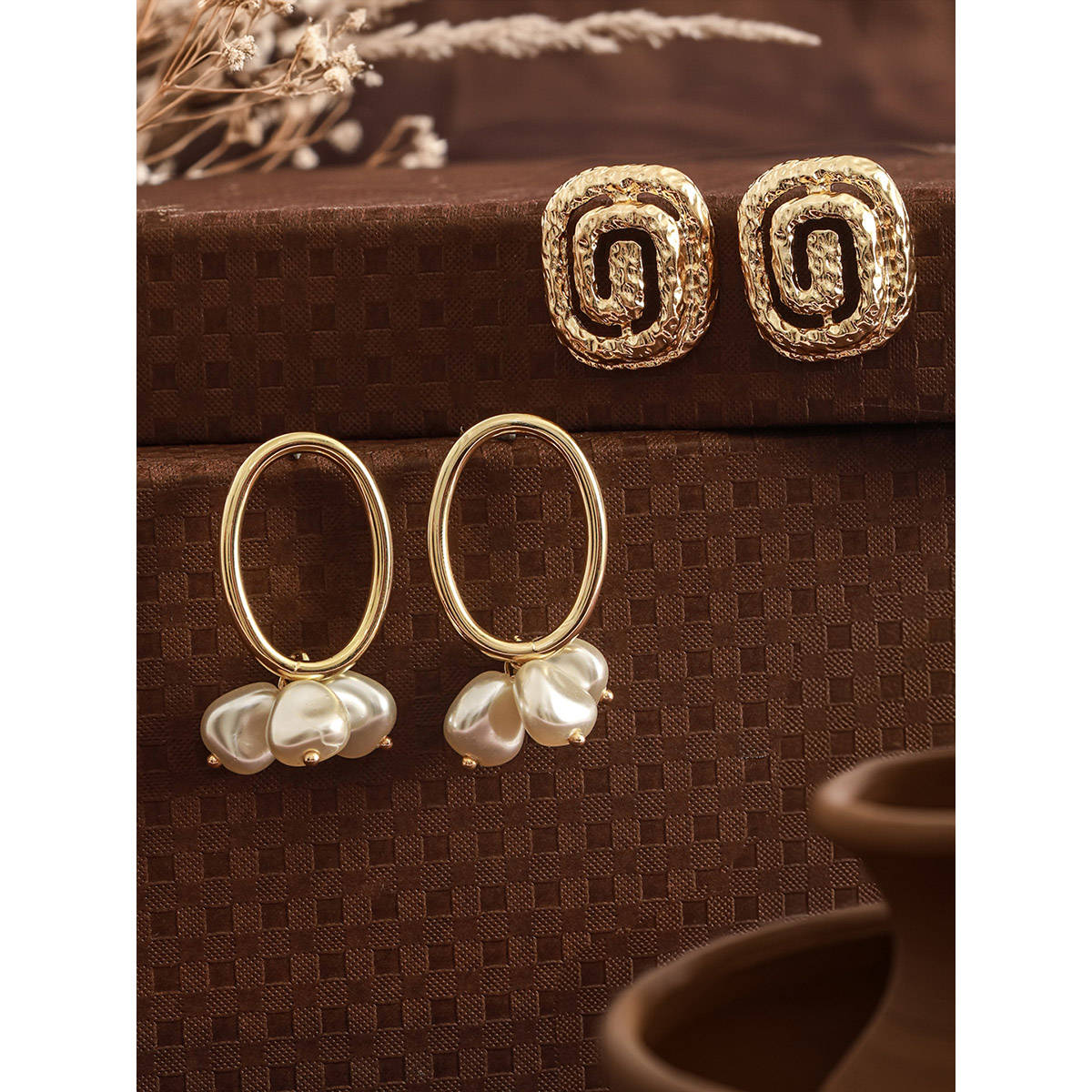Aatmana Gold-Plated Pearl Earrings (Pack of 2)