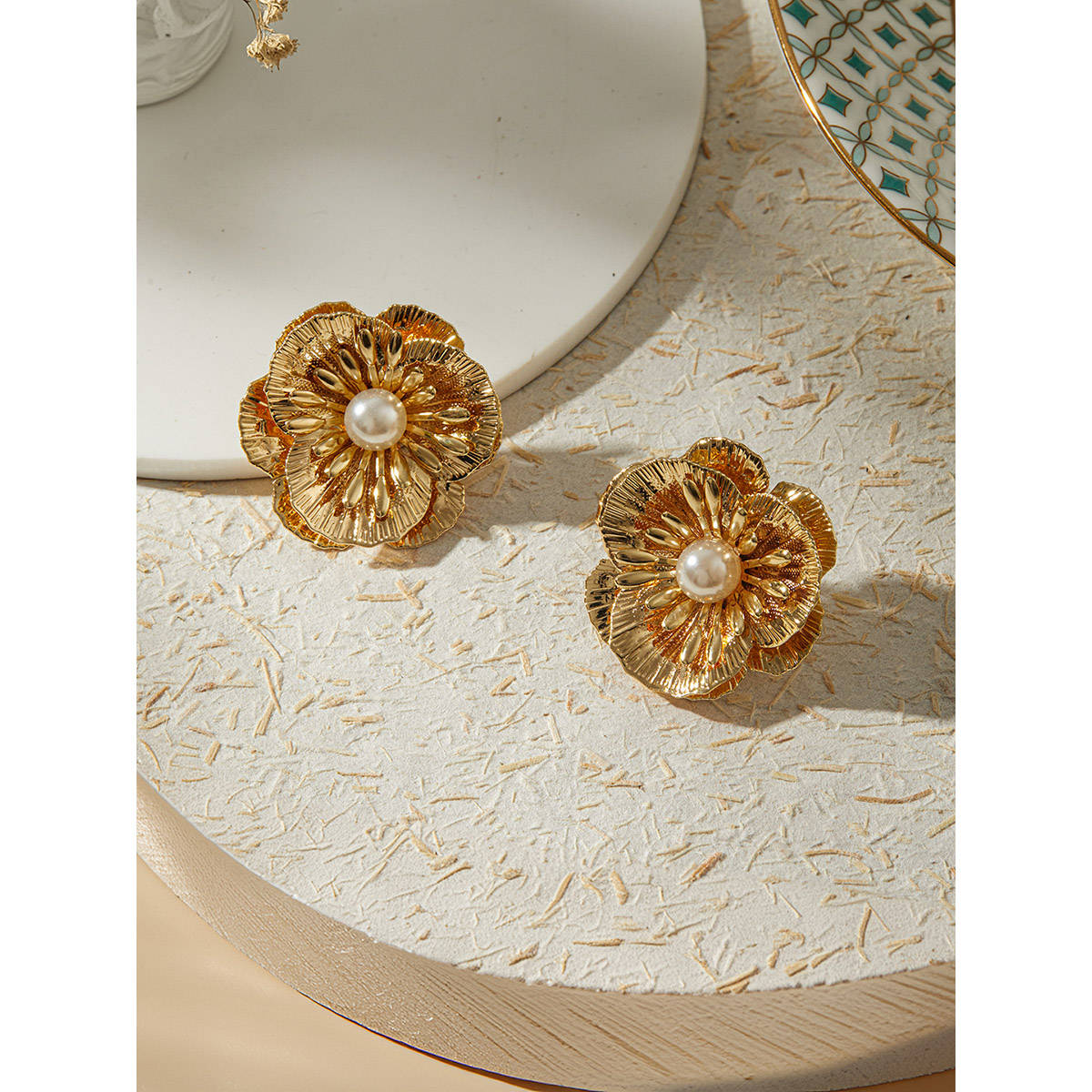 Aatmana Gold Plated Pearl Floral Shaped Stud Earrings · One Size