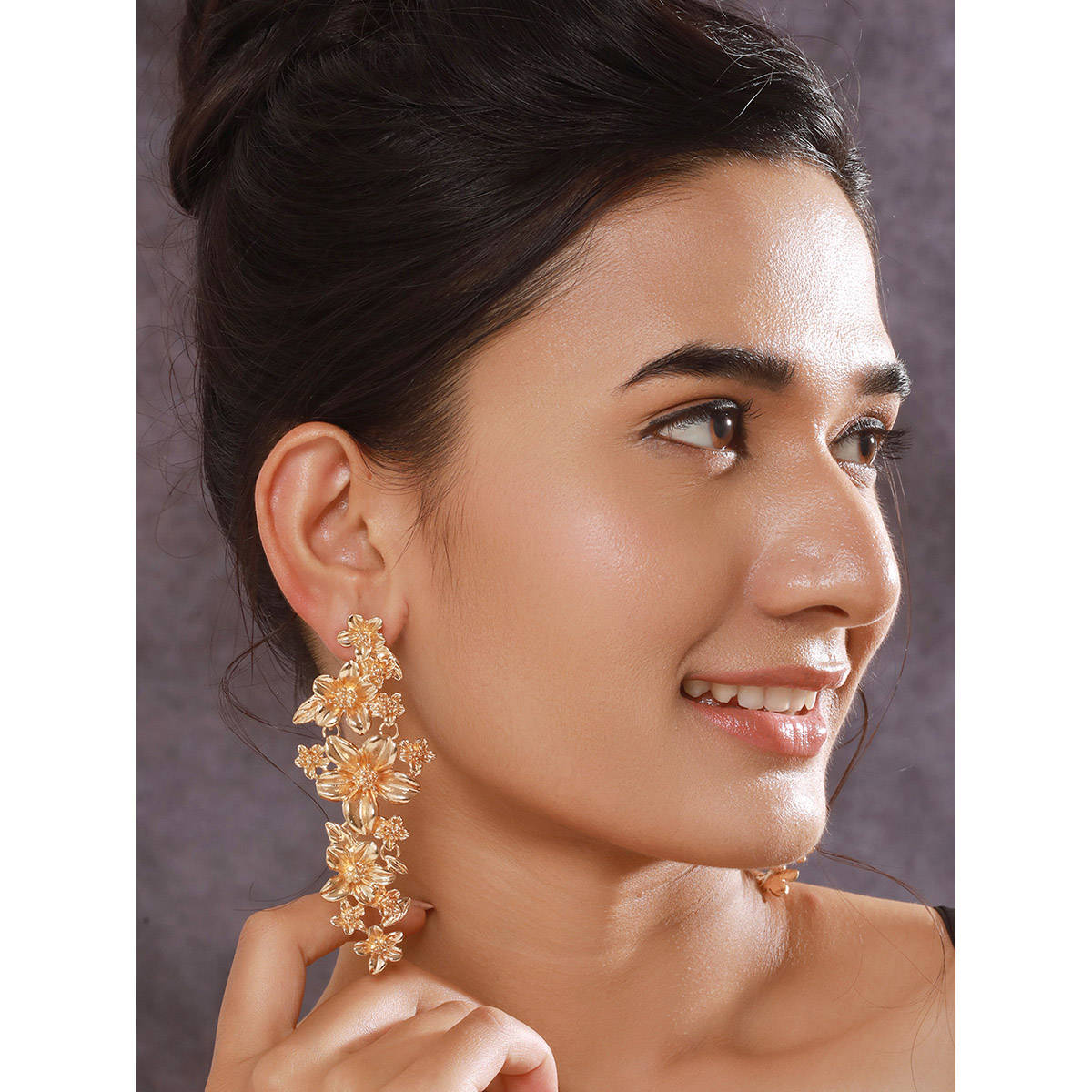 Aatmana Gold Plated Multi Floral Shaped Drop Earrings