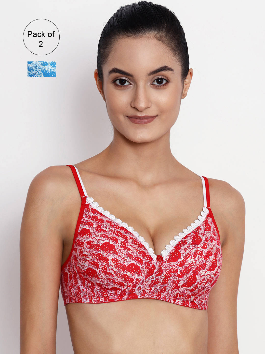 Abelino Pack Of 2 Non-wired Lightly Padded Printed T-shirt Bras. - Multi-Color (28B) · 28B