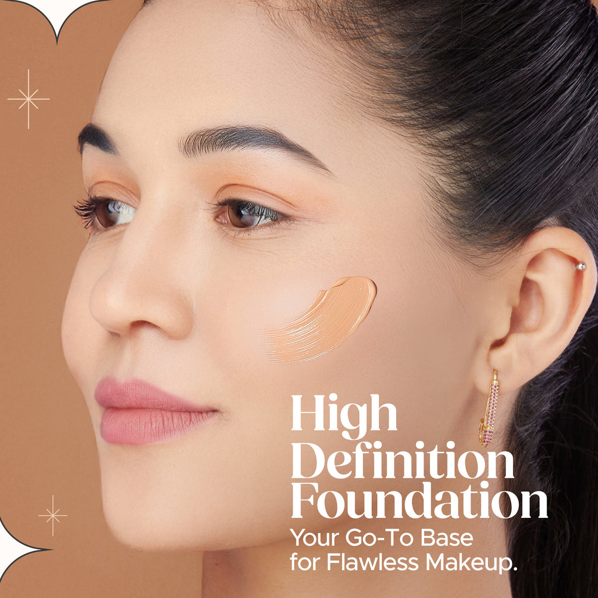 High Definition Liquid Foundation Poreless Perfection | Blends Flawlessly | Matte Finish & Lightweight Formula | High Coverage Formula | Skin-True Finish | Invi