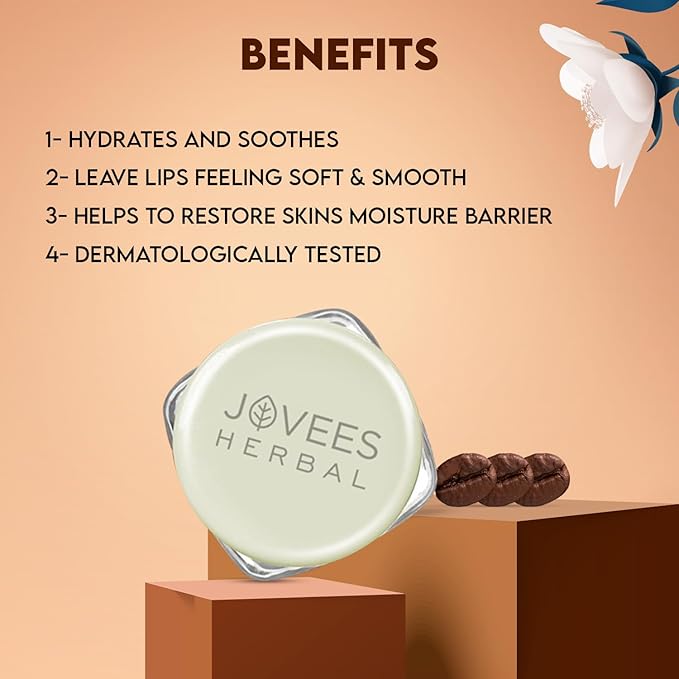 Jovees Herbal Coffee Exfoliating Lip Scrub For Brightening Dark Lips for Dry Lips/Smoker/Chapped Lip & Lipstick Stains Removal Lip care, Soft and Supple Lips |