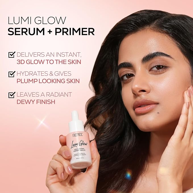 RENEE Lumi Glow Highlighting Primer + Serum | Hydrates, Promotes Even Skin Texture | Gives Luminous, 3D Glow | With Hyaluronic Acid, Peptides & Vitamin E | Base