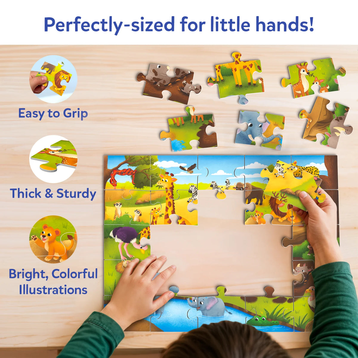 Skillmatics Puzzle & Learn: Wild Animals | 25-Piece Jigsaw Puzzle with 6 Learning Boards (ages 3-7)