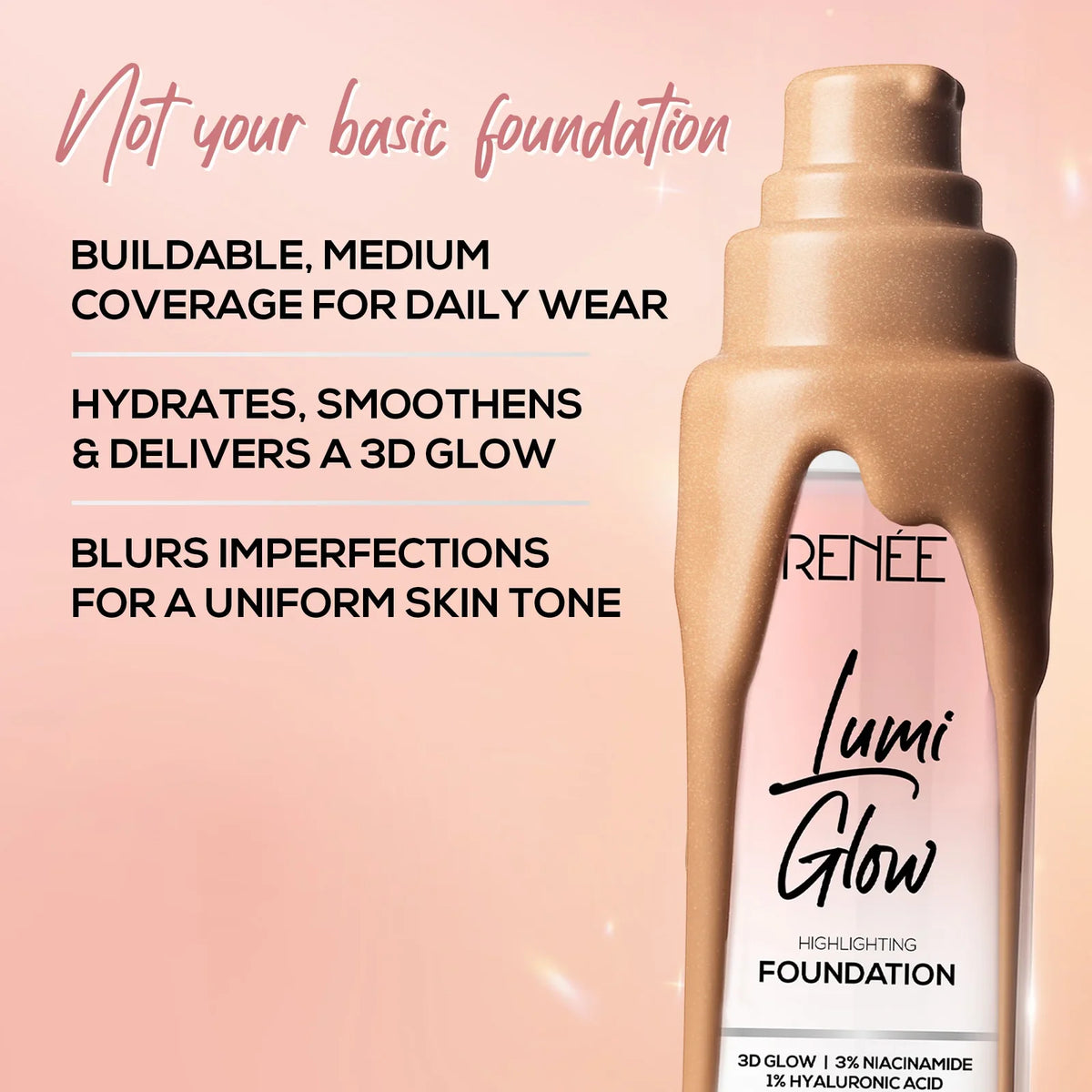 RENEE Lumi Glow Highlighting Liquid Foundation With 3D Glow For Skin 30ml 04 Luminous Sand