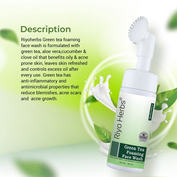 Riyo Herbs Green Tea Foaming Face Wash With Aloe Vera Cucumber & Clove Oil 150ml