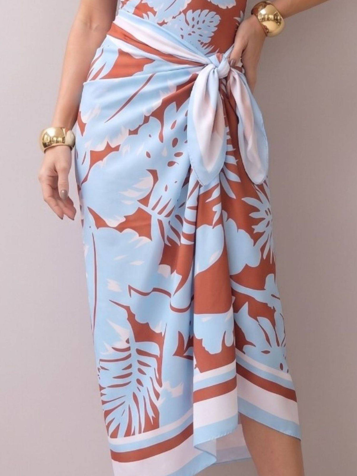 Addery Tropical Monstera Leaf Silk-Blend Beach Sarong (S) · S