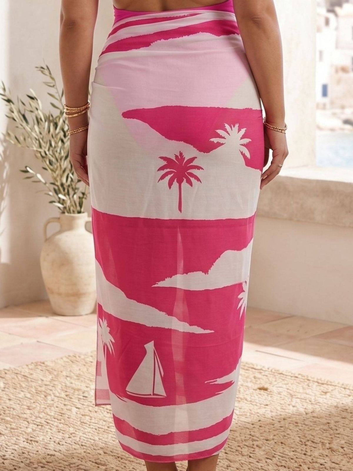 Addery Malibu Sunset Magenta Palm Tree Chiffon Beach Sarong Cover-Up (XL) · XL