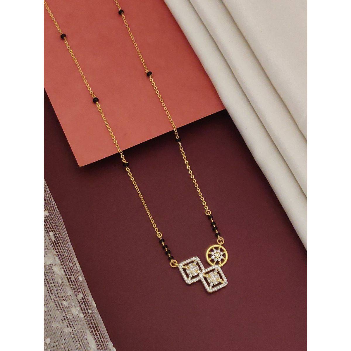 Abdesigns Gold Plated American Diamond Studded And Beaded Mangalsutra Set White