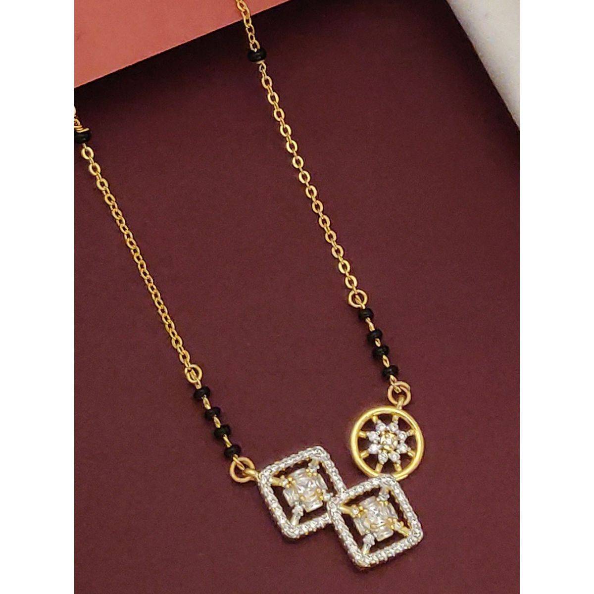 Abdesigns Gold Plated American Diamond Studded And Beaded Mangalsutra Set White