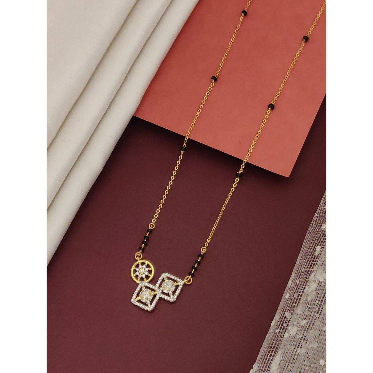 Abdesigns Gold Plated American Diamond Studded And Beaded Mangalsutra Set White