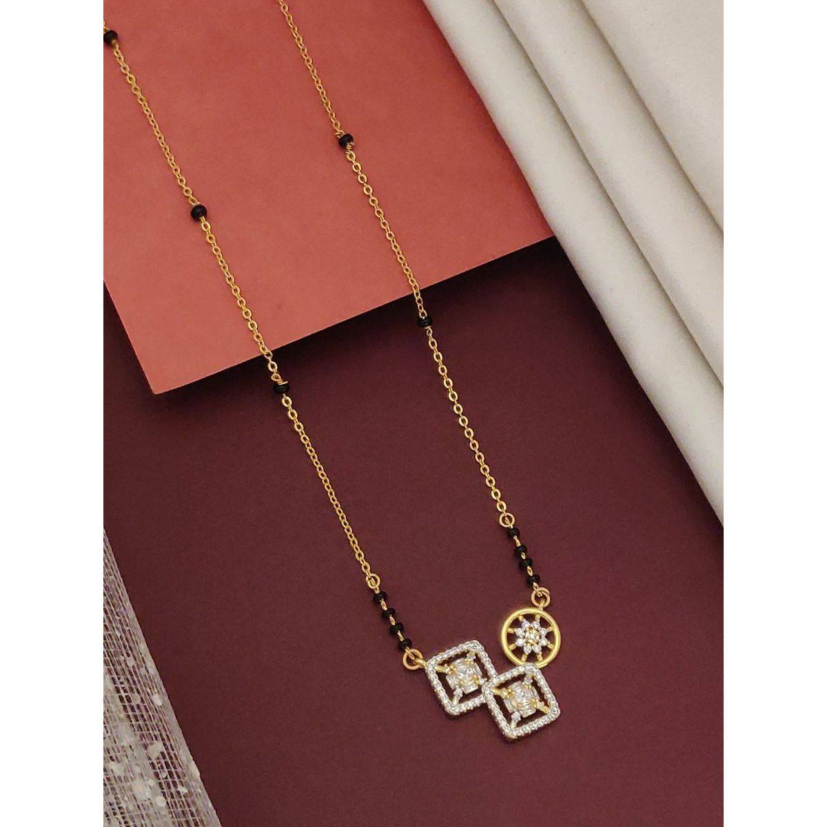 Abdesigns Gold Plated American Diamond Studded And Beaded Mangalsutra Set White