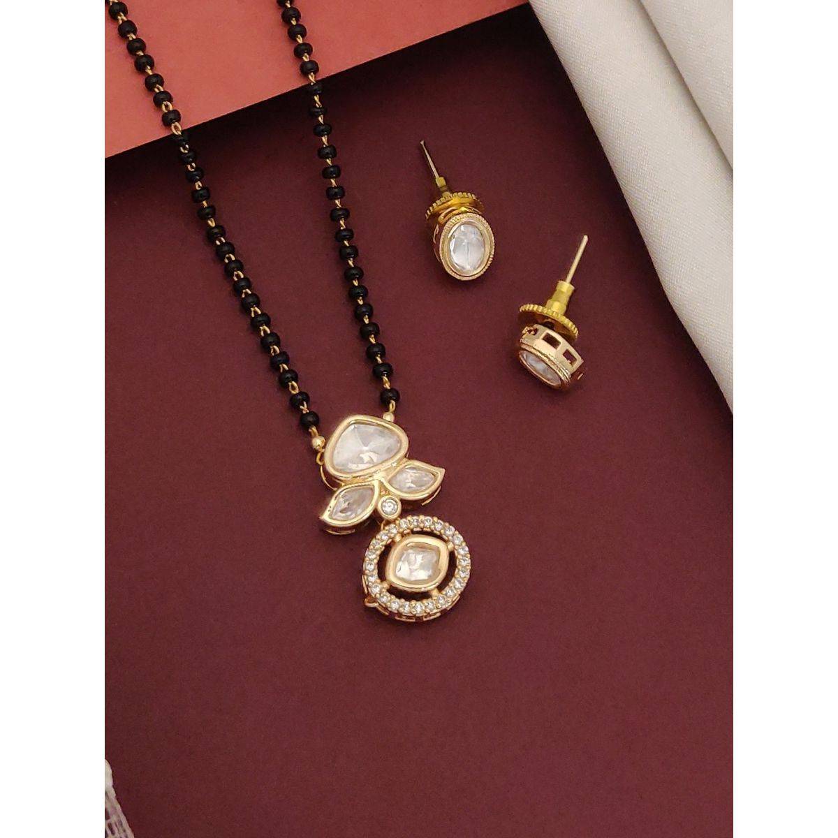 Abdesigns Gold Plated American Diamond Kundan Mangalsutra With Earrings White